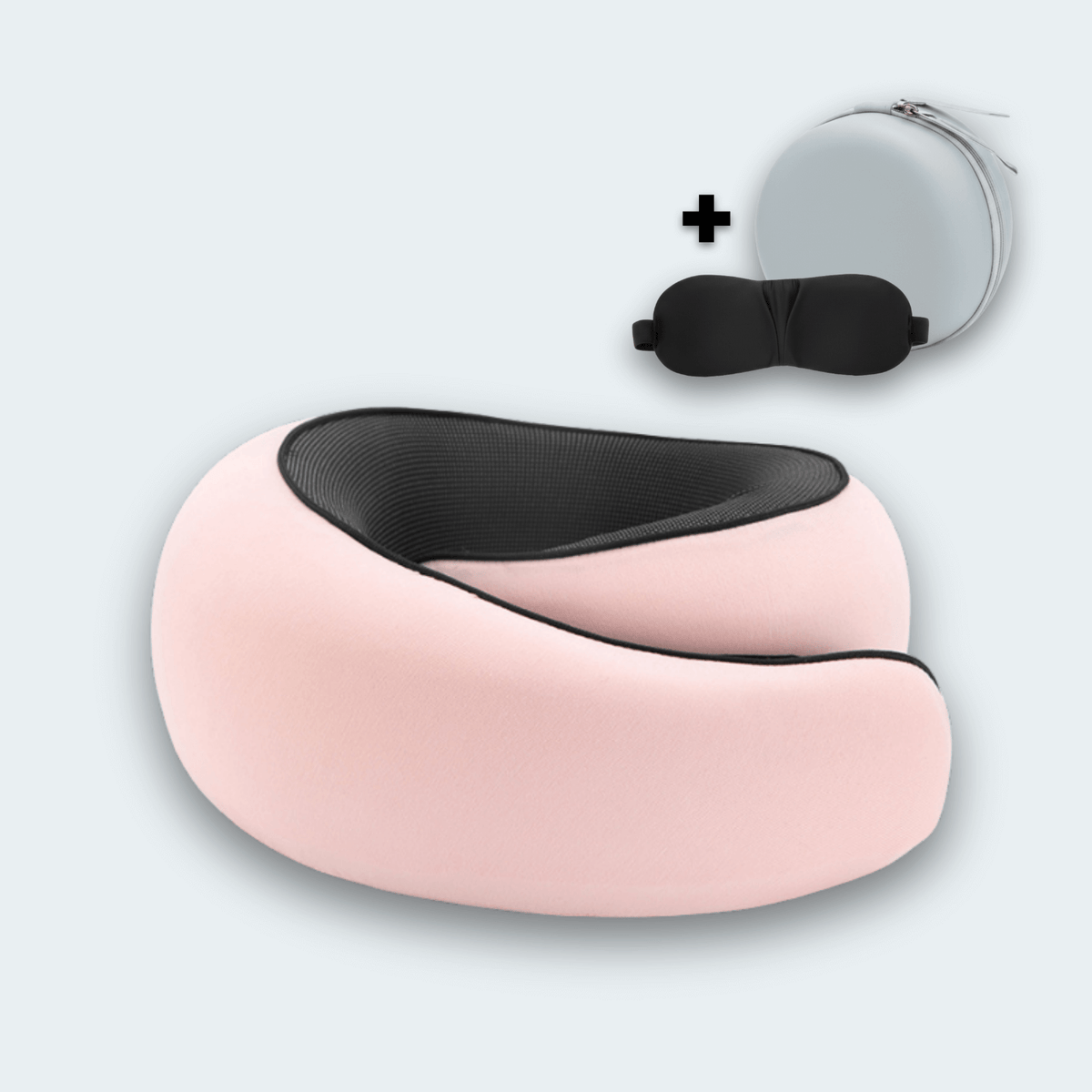 TravelFit Nackenkissen in Rosa Blush mit Hartschalen-Etui und Schlafmaske