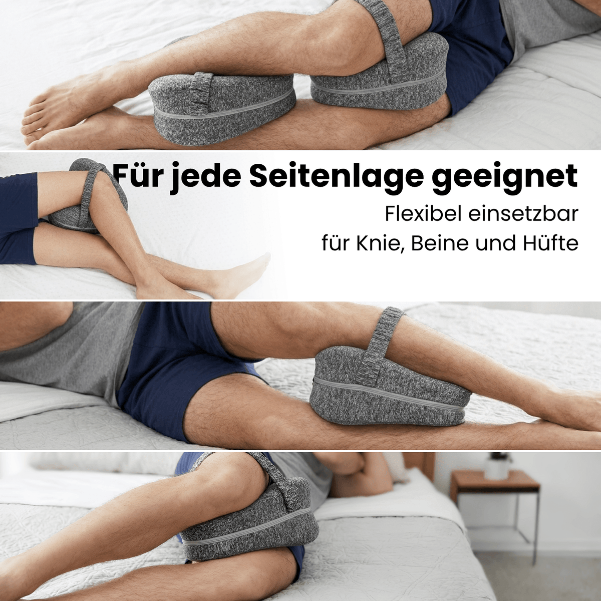 Three ways of using the KneeFit for knees, legs and hips when lying on the side