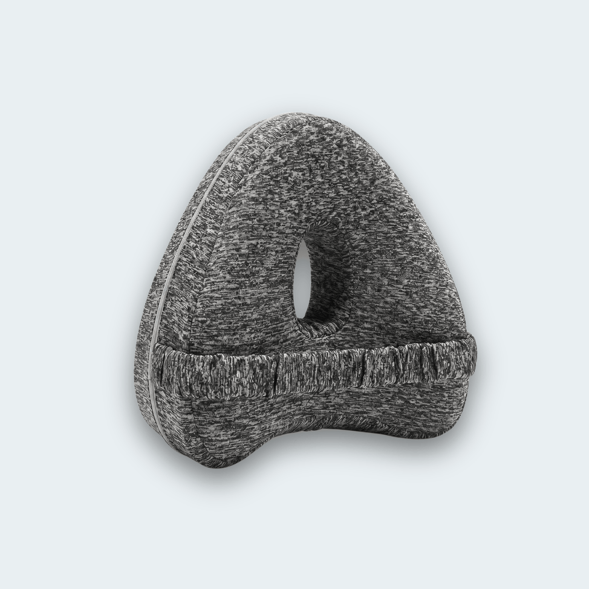 KneeFit knee pillow in grey with elastic strap and central cut-out
