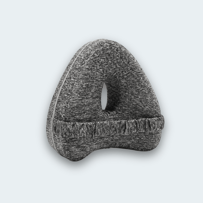 KneeFit knee pillow in grey with elastic strap and central cut-out